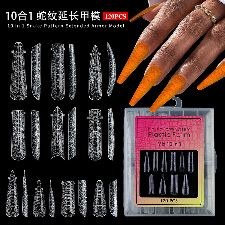 Bentuk Ekstensi Kuku Pola Ular 10-in-1 120pcs