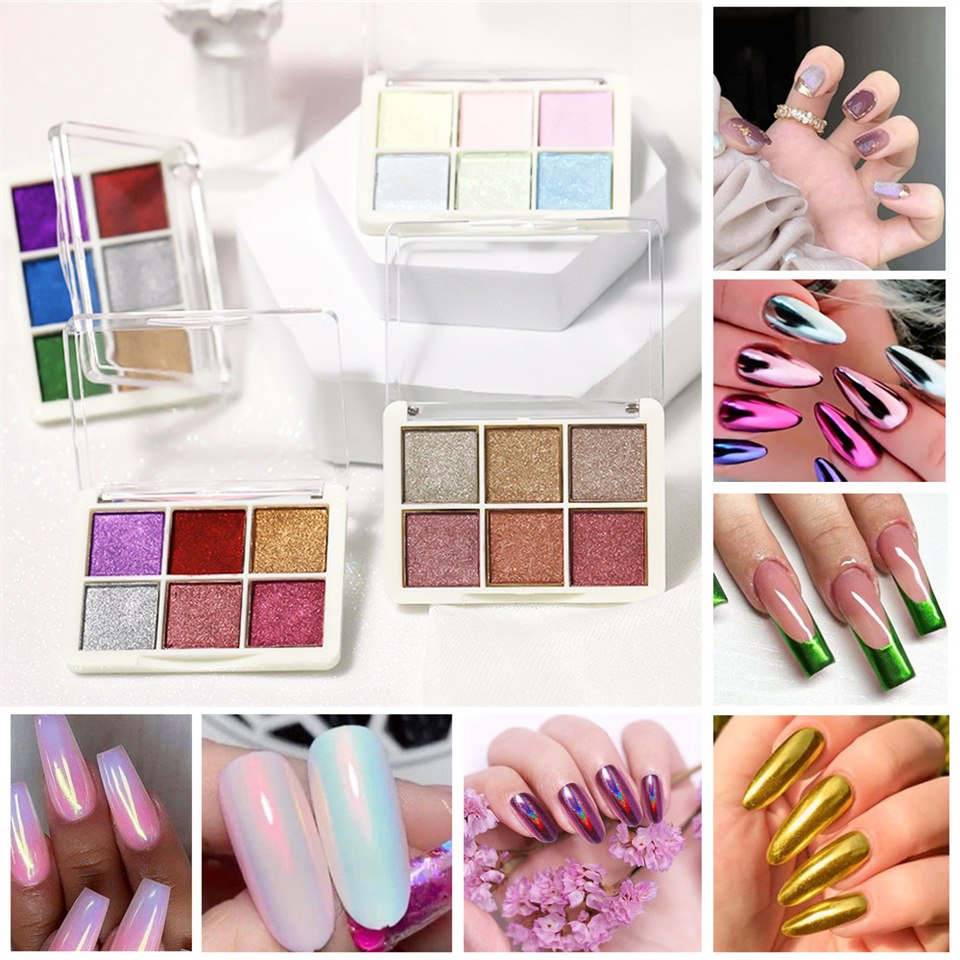 Set Bedak Kuku Krom Padat 6 in 1