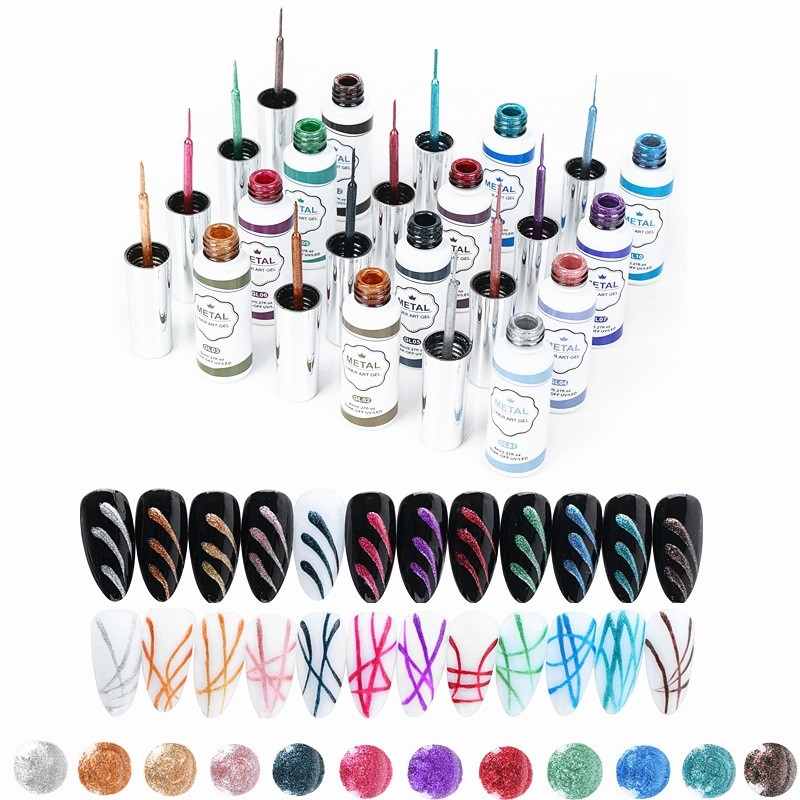 Set seni kuku liner gel logam