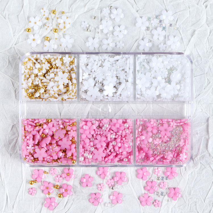 Perlengkapan seni kuku musim semi bunga sakura dengan dekorasi kuku DIY manikur mutiara